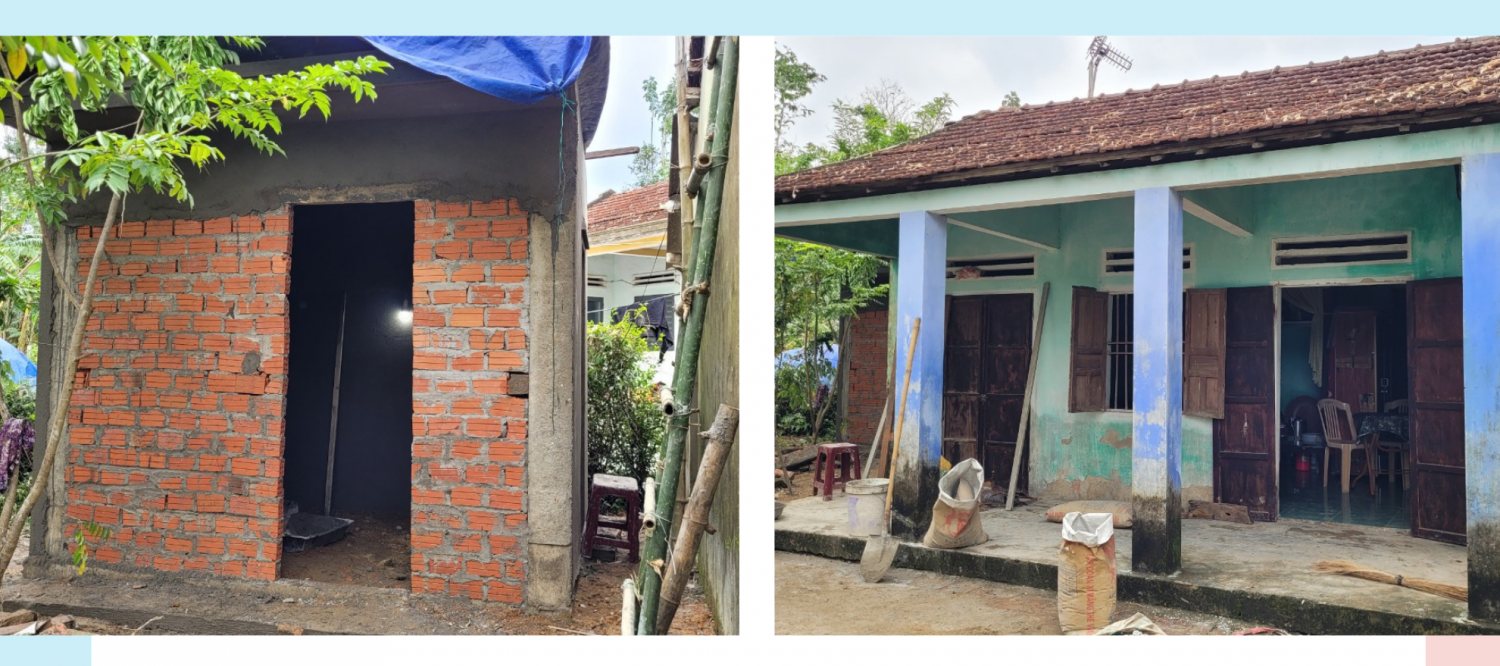 Căn phòng trú bão của bà Nguyễn Thị Anh được xây dựng bên cạnh căn nhà cũ đã xuống cấp. Ảnh: M.L