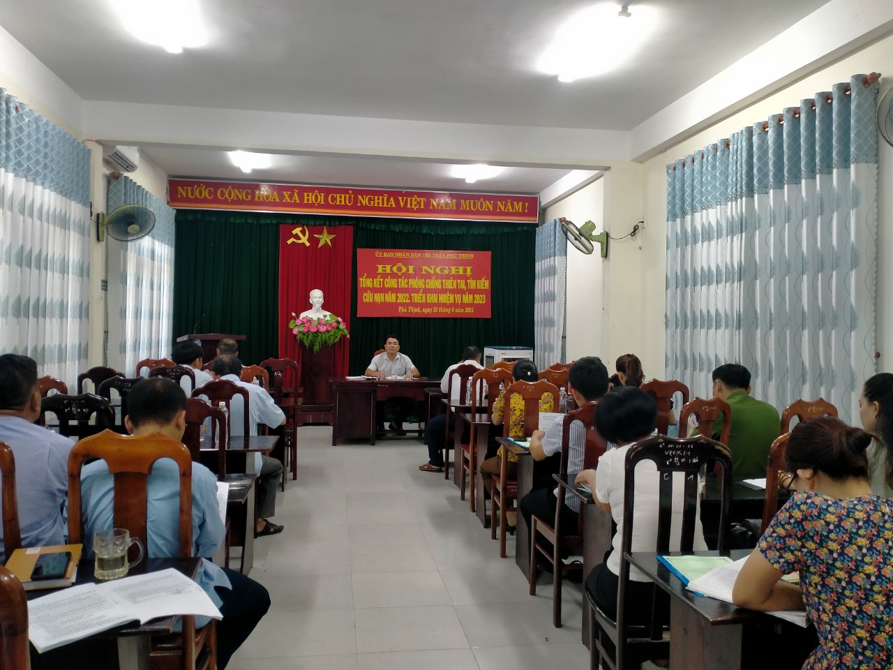 UBND thị trấn Phú Thịnh tổ chức Hội tổng kết công tác phòng chống thiên tai, tìm kiếm cứu nạn năm 2022, triển khai nhiệm vụ năm 2023